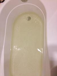 Yellowish water in a bathtub